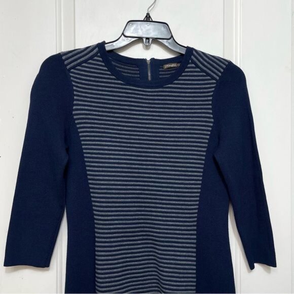 J. McLaughlin Darla Ottoman Striped Sweater Knit Dress in Navy Grey Size M - Picture 4 of 9